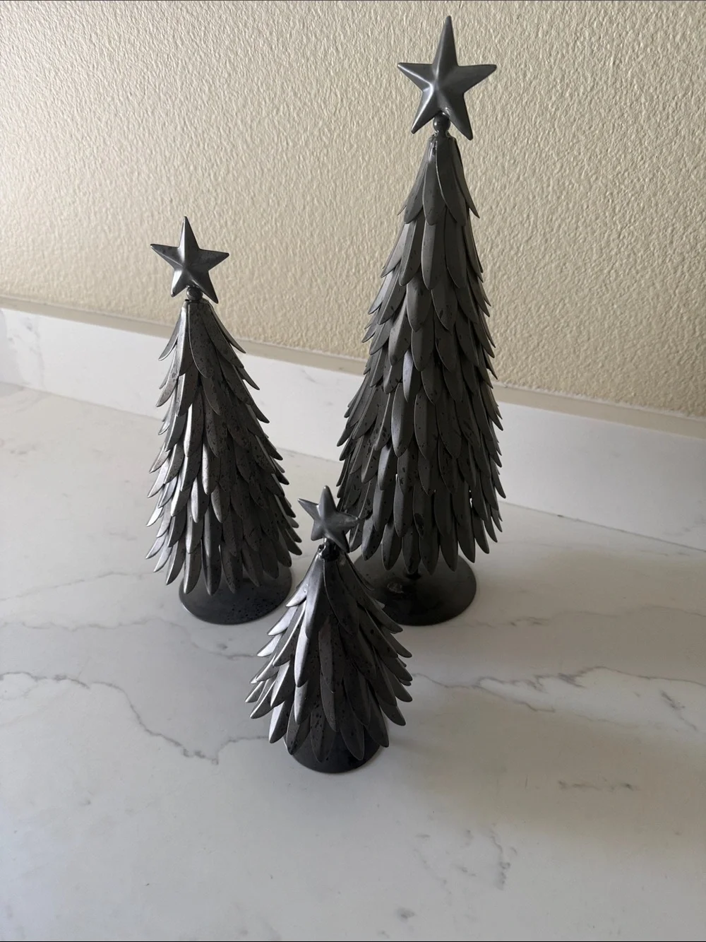Pottery Barn Galvanized Metal Christmas Trees with Stars Set of 3